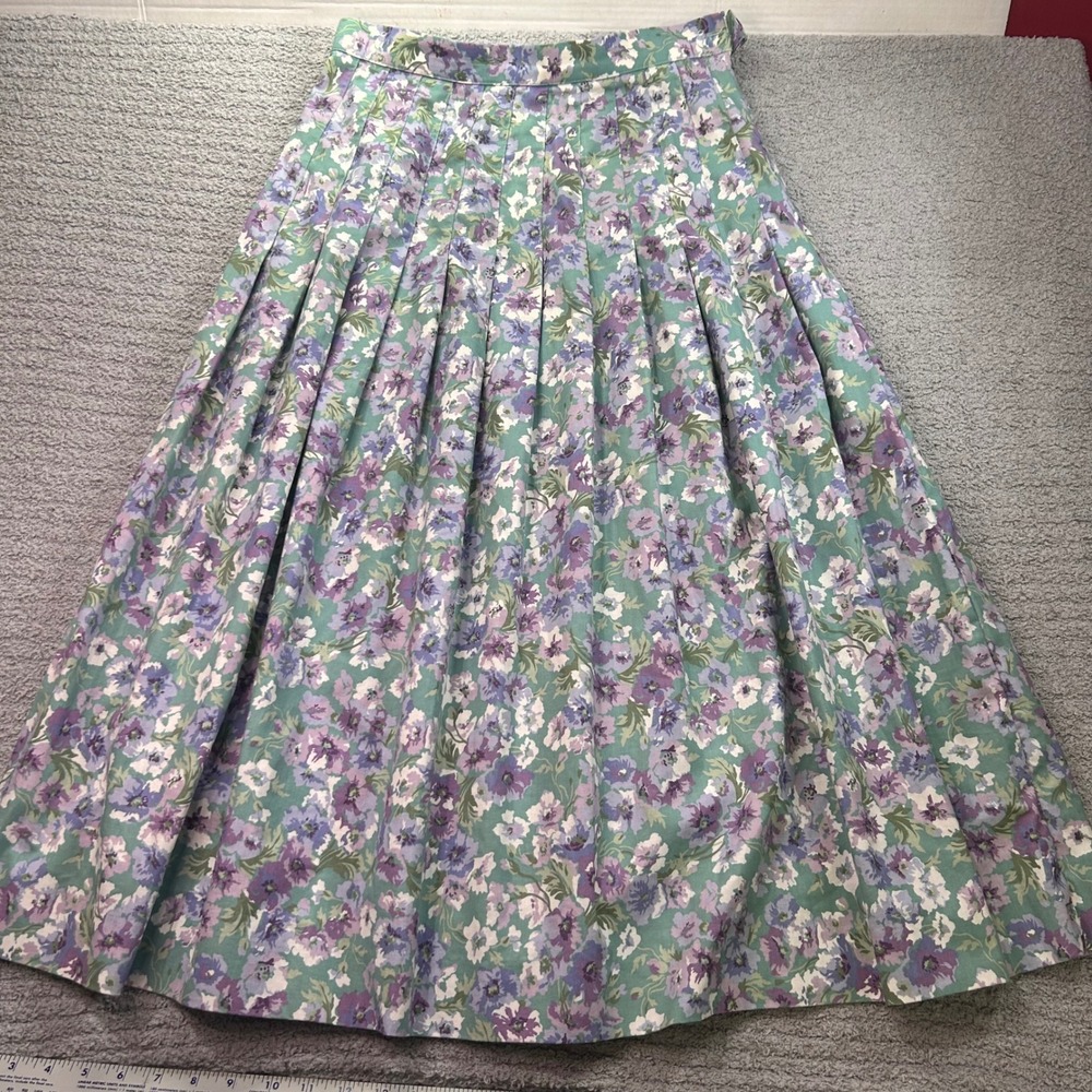 Laura Ashley Skirt Pleated Floral Purple 12 Vintage Cottagecore 90s UK Made